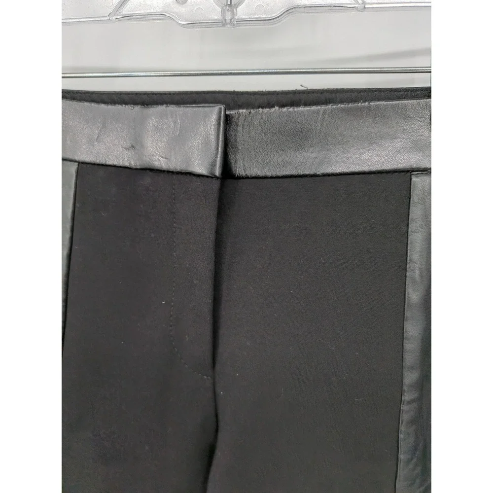 Tory‎ Burch Pants Women XS Black Faux Leather Trim Ankle Zip Ponte Office Moto